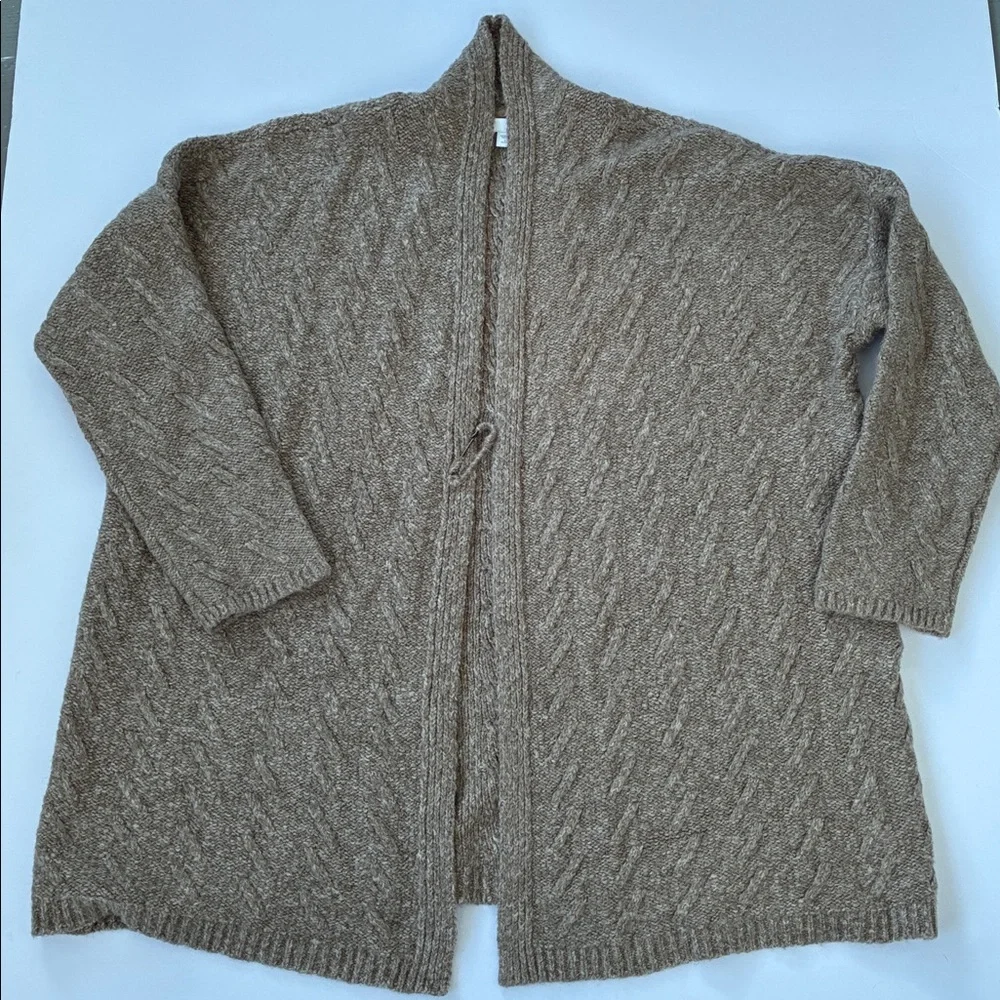 J. Jill Cozy Brown Open Front Pin Closure Cardigan Alpaca Blend Large Petite